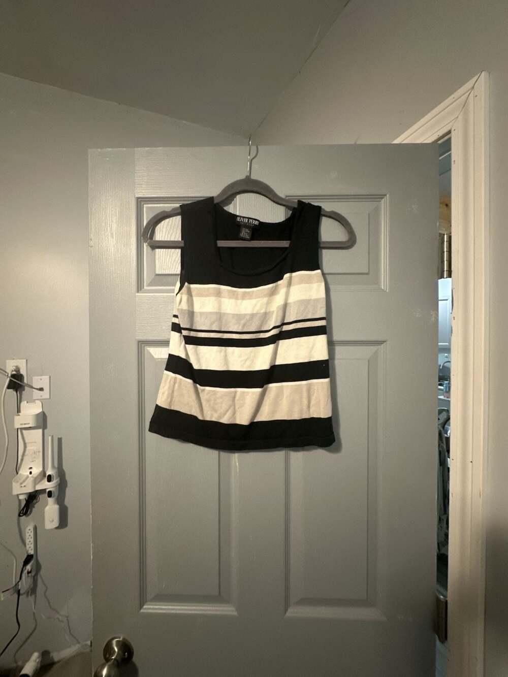 Oliver Perry Knitwear Silk Cotton Blend Striped Sleeveless Tank Top
